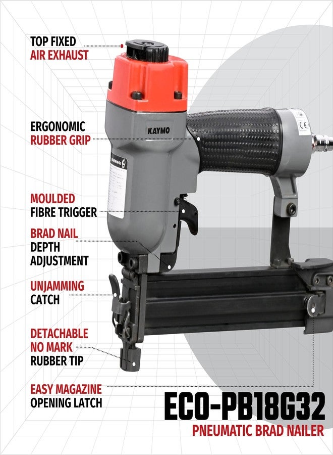Kaymo Pneumatic Brad Nailer ECO-PB18G32 with Kaymo BR18G20 18-Gauge F-20mm Galvanized Brad Nails (5000 Pieces) - Image 2